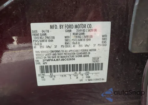 2018 Ford Edge Sel из США, поврежденный, VIN 2FMPK4J87JBC02656